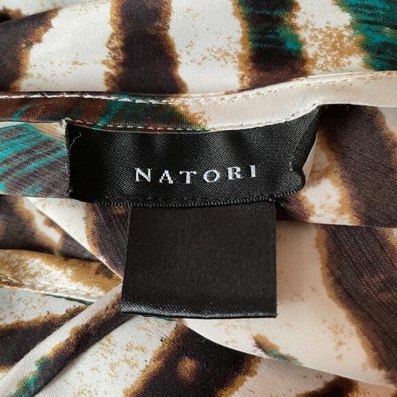 Natori Satin Slip Dress Chemise Midi Zebra Brown Earth Tones Teal XL EUC - Picture 7 of 9